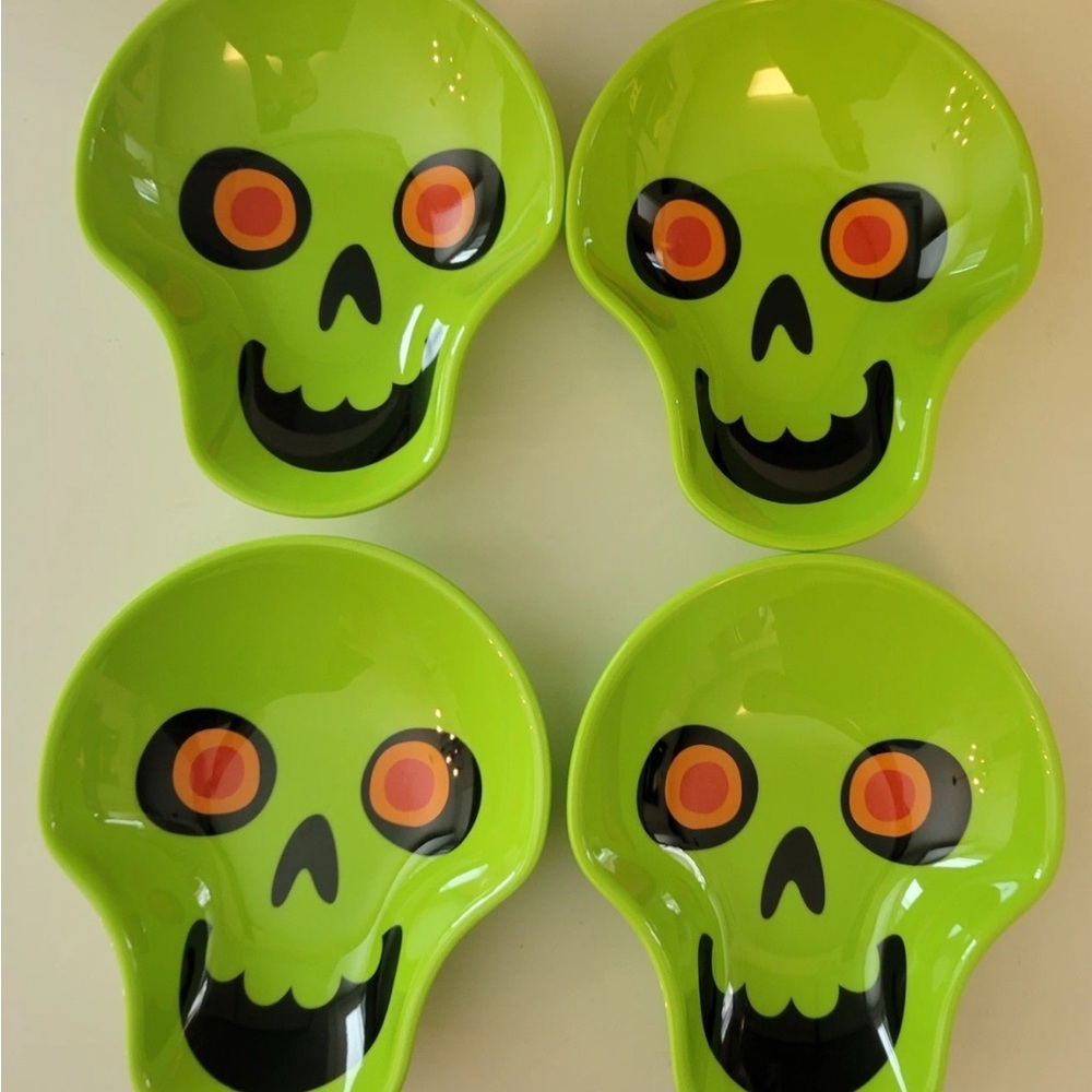 4 ct Set Hyde & Eek Melamine Snack Bowls Skeleton Skull Halloween Green 2024 Lot